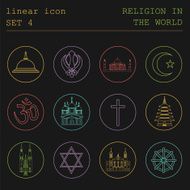 Outline icon set Religion in the world Flat linear design