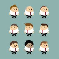 Vector Set of businessman characters poses with different hairstyle skin N2