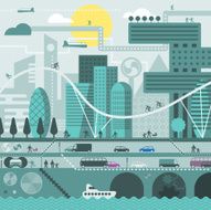 Future city in cold colors