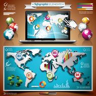 World map and laptop design set of infographic elements