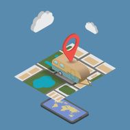 GPS mobile navigation with tablet or smartphone Isometric style