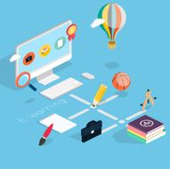 Flat 3d isometric concept of online education N2