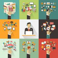 Set of business concept with hands Freelance infographic