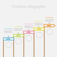 Arrow Flag sticks Timeline Infographic dash circles text Template Flat