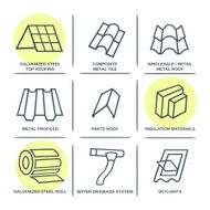 Sale buildings materials (roof facade) site icons infographics set N2