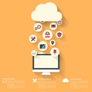 Flat abstract background with web icons Interface symbols Cloud computing N8