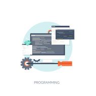 Vector illustration Flat computing background Programming coding Web development and N24