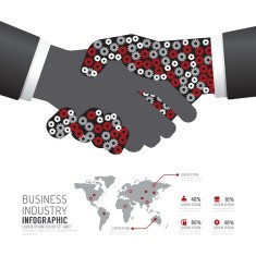 Infographic business industry gear handshake shape template