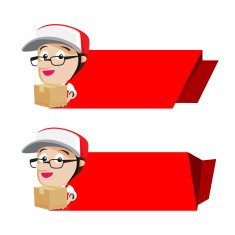 Smile delivery holding box packing with red banner vector illus