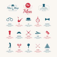 Gentleman infographics set Vector Illustration blue & red N2