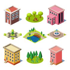 Set of the Isometric City Buildings and Shops