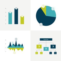 Flat set of charts and brochure elements Simply color editable N3