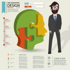 Head puzzle three dimension info graphic design clean vector
