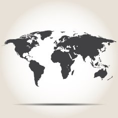 World map with shadow on gray background