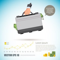hand hold business bag with money inside - vector illustration