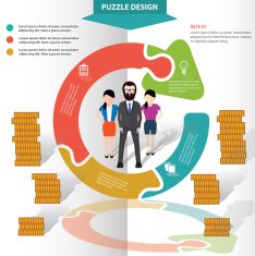 Refresh puzzle and character info graphic design clean vector
