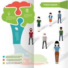 Vegetable puzzle and character info graphic design clean vector