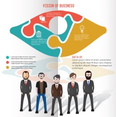 Eye puzzle and character info graphic design clean vector