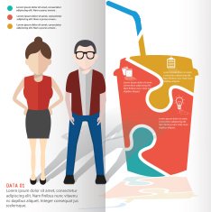 Coffee puzzle and character info graphic design clean vector