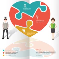 Heart puzzle and character info graphic design clean vector