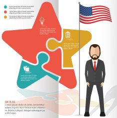Star puzzle and character info graphic design clean vector