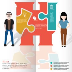 Binocular puzzle and character info graphic design clean vector