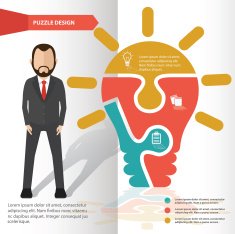 Light bulb puzzle and character info graphic design clean vector