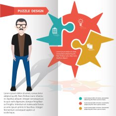 Puzzle and character info graphic design clean vector N7