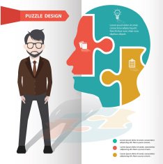 Head puzzle and character info graphic design clean vector