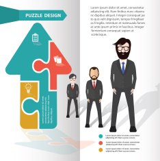 Arrow up puzzle and character info graphic design clean vector