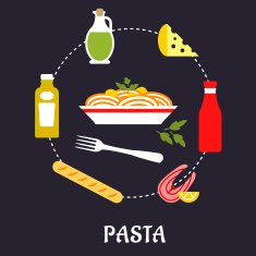 Italian pasta with ingredients flat infographic