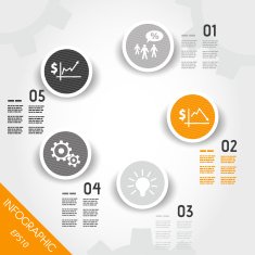 orange striped circle buttons with business icons