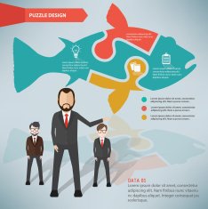 Fish puzzle businessman infographic on clean background vector