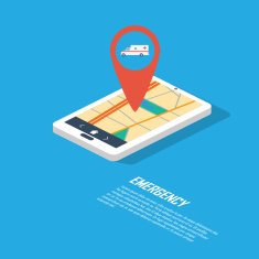 Emergency infographic template with location pin for gps Smartphone technology