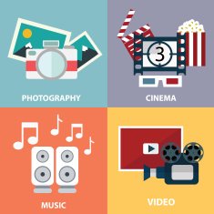 Colorful media music video and photography concepts