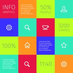 simple icons on colorful square boxes