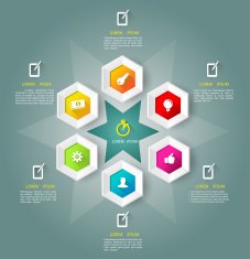 Hexagons with icons long shadows