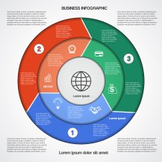 circular infographic template with text areas on three positions