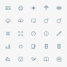 25 web line icons on white background