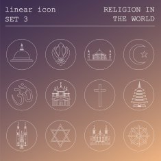 Outline icon set Religion in the world Flat linear design N2