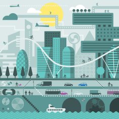 Future city in cold colors