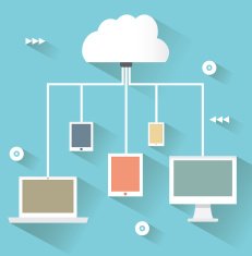 Flat design concept of cloud service and mobile devices