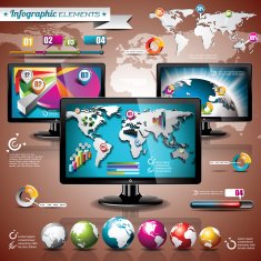 World and technology design set of infographic elements