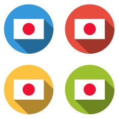 Collection of 4 isolated flat buttons (icons) with Japanese fla N2