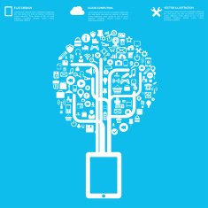 Flat abstract background with web icons Interface symbols Cloud computing N11
