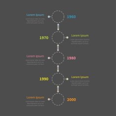 Dash round Timeline vertical Infographic with text Dark Flat