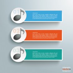 3 Colored Banners Black Music Notes