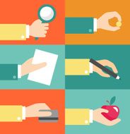 Vector set of hands - clients purchasing work in flat