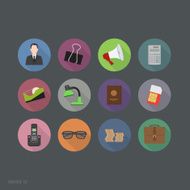 Flat icons with long shadow office set 1