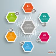 6 Colored Hexagons Background Halftone Cylce
